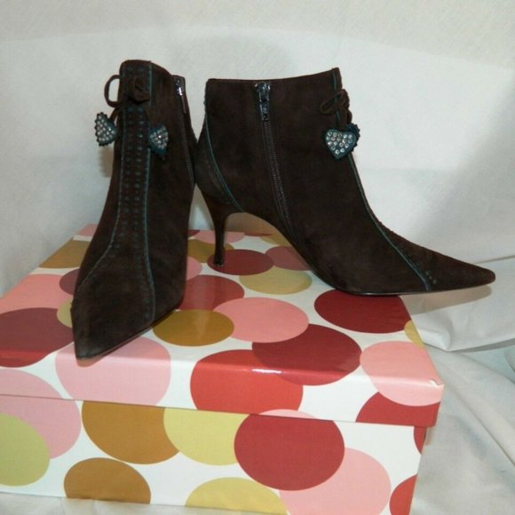 Richard Tyler Brown Suede Ankle Boots with Teal Detail, US Sz. 6 1/2 w/box - Picture 4 of 12